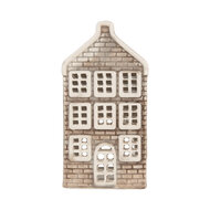 Clayre &amp; Eef | Theelichthouder Kerst Huisje Grijs Oranje 7x7x14 cm | 6CE2304