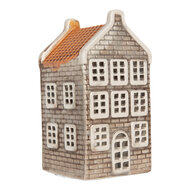 Clayre &amp; Eef | Theelichthouder Kerst Huisje Grijs Oranje 7x7x14 cm | 6CE2304
