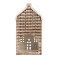 Clayre &amp; Eef | Theelichthouder Kerst Huisje Grijs Oranje 7x7x14 cm | 6CE2304