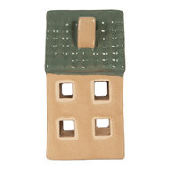 Clayre &amp; Eef | Theelichthouder Kerst Huisje Beige Groen 6x6x11 cm | 6CE2307