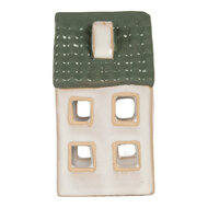 Clayre &amp; Eef | Theelichthouder Kerst Huisje Grijs Groen 7x7x13 cm | 6CE2308