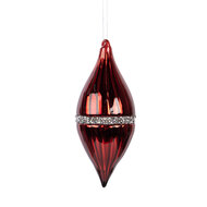 Clayre &amp; Eef | Kerstbal Rood Zilverkleurig &oslash; 8x18 cm | 6GL5092