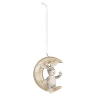 Clayre & Eef | Decoratie Hanger Konijnen (set 2) Grijs Goudkleurig 7x3x8 cm | 6PR5890