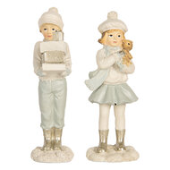 Clayre &amp; Eef | Kerstdecoratie Kinderen set van 2 Wit Groen 5x4x11 cm | 6PR5917