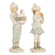 Clayre &amp; Eef | Kerstdecoratie Kinderen set van 2 Wit Groen 5x4x11 cm | 6PR5917