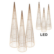 Clayre &amp; Eef | Decoratie kegel met LED (set van 3) Goudkleurig &oslash; 20x80/16x60/11x40 cm / 7xAA | 50828