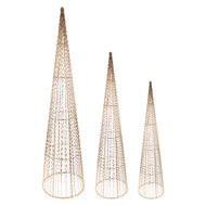 Clayre &amp; Eef | Decoratie kegel met LED (set van 3) Goudkleurig &oslash; 20x80/16x60/11x40 cm / 7xAA | 50828
