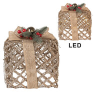 Clayre &amp; Eef | Decoratie cadeau met LED set van 3 Goudkleurig 25x25x30 / 20x20x24 / 15x15x17 cm / 6xAA | 66308