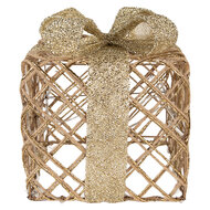 Clayre &amp; Eef | Decoratie cadeau met LED set van 3 Goudkleurig 25x25x30 / 20x20x24 / 15x15x17 cm / 6xAA | 66311