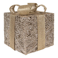 Clayre &amp; Eef | Decoratie cadeau met LED set van 3 Goudkleurig 25x25x30 / 20x20x24 / 15x15x17 cm / 6xAA | 66312