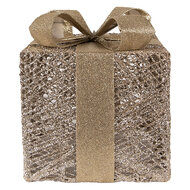 Clayre &amp; Eef | Decoratie cadeau met LED set van 3 Goudkleurig 25x25x30 / 20x20x24 / 15x15x17 cm / 6xAA | 66312