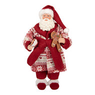 Clayre &amp; Eef | Kerstdecoratie Kerstman Rood Wit 15x11x28 cm | 66360