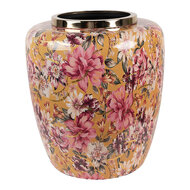 Clayre &amp; Eef | Decoratie Vaas Geel Roze &oslash; 33x36 cm | 66379