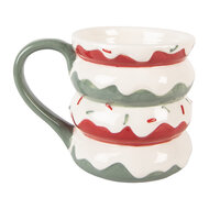 Clayre &amp; Eef | Mok met Deksel Wit Groen 15x10x12 cm / 450 ml | 6CEMU0228