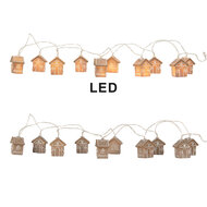 Clayre &amp; Eef | Decoratie lichtsnoer huisjes 10 lampjes LED Bruin Wit 150 cm / 2xAA | 6LMP817