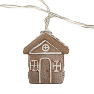 Clayre &amp; Eef | Decoratie lichtsnoer huisjes 10 lampjes LED Bruin Wit 150 cm / 2xAA | 6LMP817