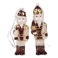 Clayre &amp; Eef | Decoratie Hanger set van 2 Notenkraker Beige Rood 3x3x10 cm | 6CE2261
