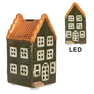 Clayre &amp; Eef | Decoratie Huisje met LED Groen Oranje 4x4x8 cm | 6CE2300