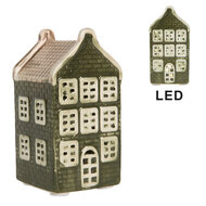 Clayre &amp; Eef | Decoratie Huisje met LED Groen Beige 4x4x8 cm | 6CE2303