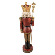 Clayre & Eef | Kerstdecoratie Notenkraker Rood Goudkleurig 35x30x135 cm | 5MG0081