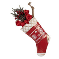 Clayre & Eef | Decoratie Kerstsok Rood Wit 25x6x66 cm | 5Y1381