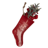 Clayre & Eef | Decoratie Kerstsok Rood Wit 25x6x66 cm | 5Y1381