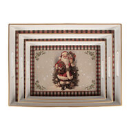 Clayre & Eef | Decoratief Dienblad (set van 3) Beige Rood 40x30x4 / 35x25x4 / 30x20x4 cm | 66396
