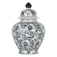 Clayre & Eef | Decoratie pot met deksel Wit Blauw ø 14x21 cm | 6CE2099