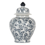 Clayre & Eef | Decoratie pot met deksel Wit Blauw ø 14x21 cm | 6CE2099