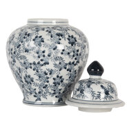 Clayre & Eef | Decoratie pot met deksel Wit Blauw ø 14x21 cm | 6CE2099