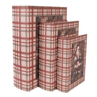 Clayre & Eef | Doos in boekvorm (3) Bruin Rood 27x22x7 / 22x17x6 / 18x13x4 cm | 6H2465