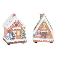 Clayre & Eef | Decoratie Huisjes met LED (set 17) Bruin Wit 9x8x13 cm / 2xAAA | 6PR5868
