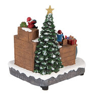 Clayre & Eef | Kerstdecoratie Kerstman met LED Bruin Wit 20x16x20 cm / 3xAA | 6PR5872