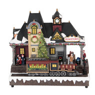 Clayre & Eef | Decoratie Trein met LED Bruin Groen 32x16x30 cm / 3xAA | 6PR5873