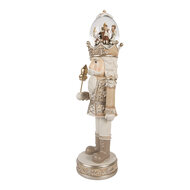 Clayre & Eef | Kerstdecoratie Notenkraker met LED Beige Wit 14x14x49 cm / 3xAA | 6PR5877