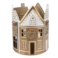 Clayre & Eef | Theelichthouder Goudkleurig Wit ø 18x22 cm | 6Y5904
