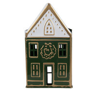 Clayre & Eef | Theelichthouder Groen Wit 14x12x25 cm | 6Y5921