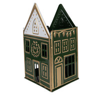 Clayre & Eef | Theelichthouder Groen Wit 14x12x25 cm | 6Y5921