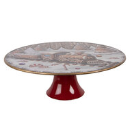 Clayre & Eef | Taartplateau op voet Wit Rood ø 29x10 cm | 66400