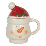 Mok met deksel Wit Rood Sneeuwpop Keramiek 13x9x22 cm / 300 ml / 375 ml