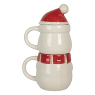 Mok met deksel Wit Rood Sneeuwpop Keramiek 13x9x22 cm / 300 ml / 375 ml