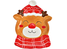 Set :  Voorraadpot + bordje rendier bruin rood wit 16 x 12 - 20,5 x 16 cm