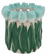 Housevitamin Vaas- Bloemen Vaas met Tulpen rand - dolomiet - Licht Groen- 17x17x16cm