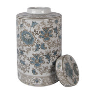 Clayre &amp; Eef | Decoratie pot met deksel Wit Groen &oslash; 18x30 cm | 6CE2372