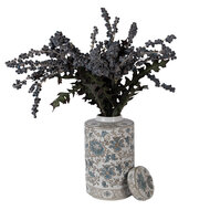Clayre &amp; Eef | Decoratie pot met deksel Wit Groen &oslash; 18x30 cm | 6CE2372