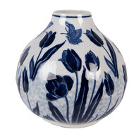 Clayre &amp; Eef | Vaas Wit Blauw &oslash; 16x16 cm | 6CE2376