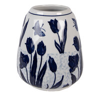Clayre &amp; Eef | Vaas Wit Blauw &oslash; 16x18 cm | 6CE2377