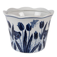 Clayre &amp; Eef | Bloempot Binnen Wit Blauw &oslash; 17x15 cm | 6CE2378