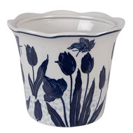 Clayre &amp; Eef | Bloempot Binnen Wit Blauw &oslash; 21x16 cm | 6CE2379