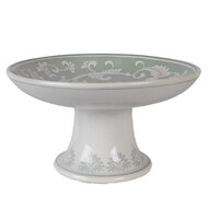 Clayre &amp; Eef | Taartplateau op voet Wit Groen &oslash; 21x11 cm | 6CE2380